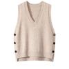 Women's Vintage V-Neck Knitting Vest Side Split Button Sleeveless Sweater Autumn Winter Solid Color Casual Waistcoat