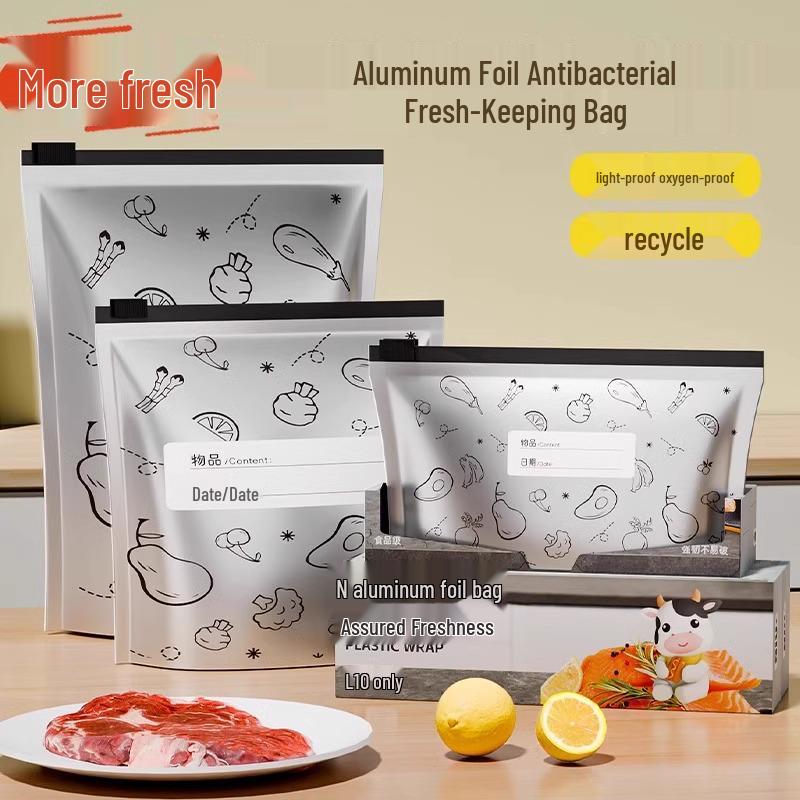 Thickened Food-Grade Aluminum Foil Zipper Fresh-Keep Bag for Refrigerator and Freezer Storage