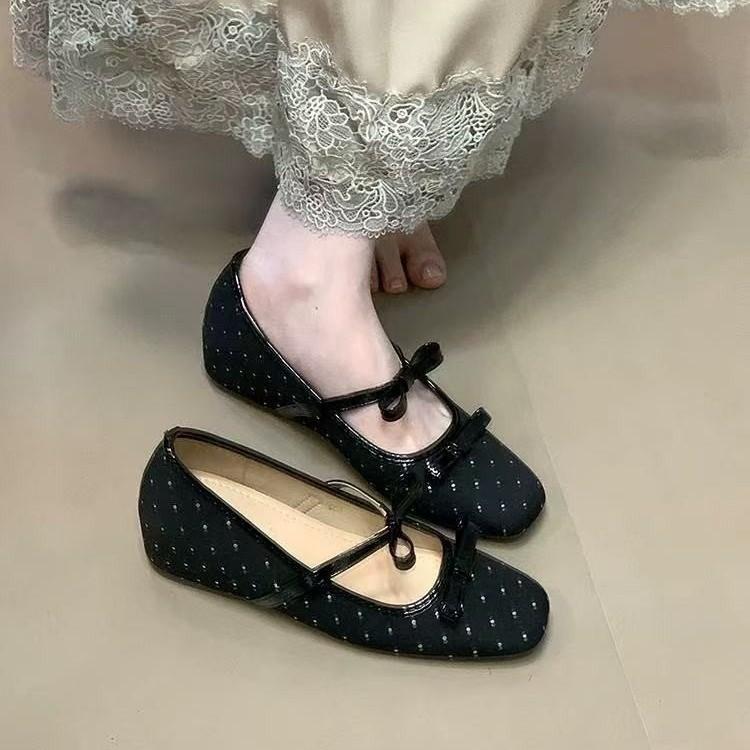 

Gentle square head shallow mouth Mary Jane single shoes women s spring new double bow inner height increase versatile commuter ladyshoes 35 чёрный