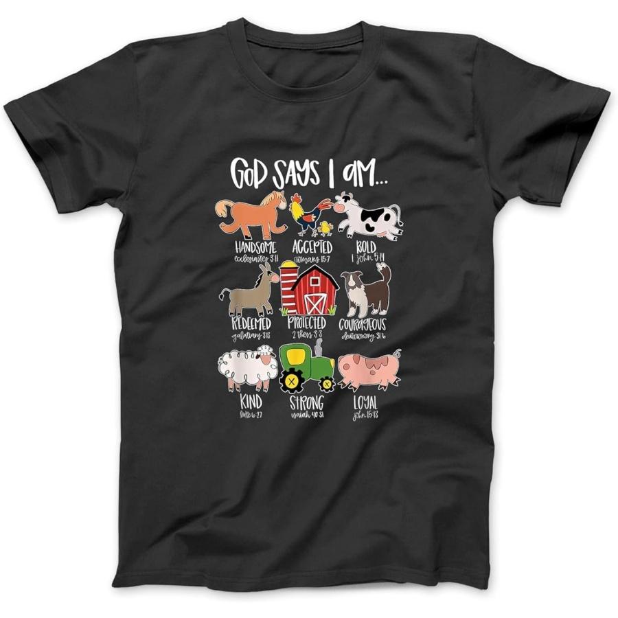 God Says I am Bold Shirt, Christian Farmer Farm Animal Crew T-Shirt Sweatshirt Hoodie Tanktop for Men Women Kids Black XXXXXL