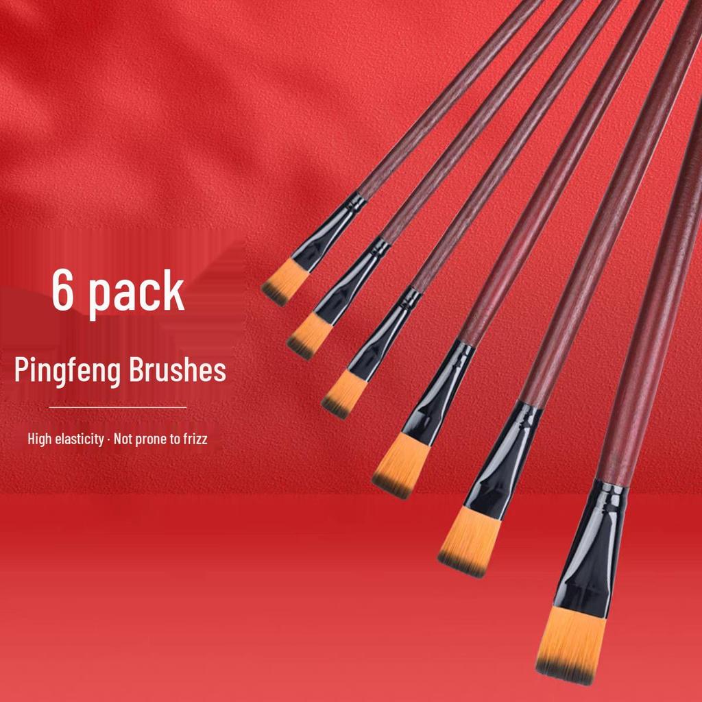 Nylon Bristle 6-Piece Paintbrush Set for Beginners - Oil & Watercolor, Large Flat Brushes