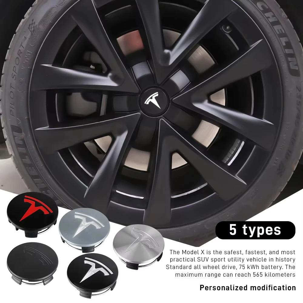 JOWN6 4pcs For Tesla Model 3 S X Y Cybertruck Roadster Car Badge Wheel Center Hub Cap Cover Accessories Auto Styling