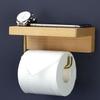 Homeglen Solid Wood Adhesive Toilet Paper Holder with Shelf