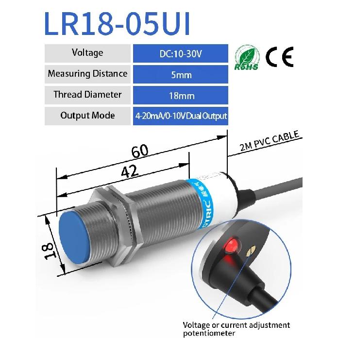 GTRIC Analoger Linearer Weg Näherungssensor M12 M18 M30 0-10V Spannung oder 4-20mA Stromausgang Induktiver Schalter