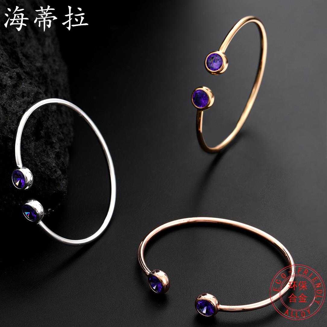 

New double-ended diamond-encrusted bracelet, zircon inlaid electroplated 925 silver opening adjustable versatile bracelet women