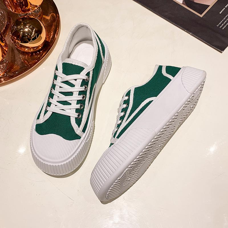 Белые парусиновые кроссовки на толстой подошве для женщин весной и осенью. Модные новые — фото 4