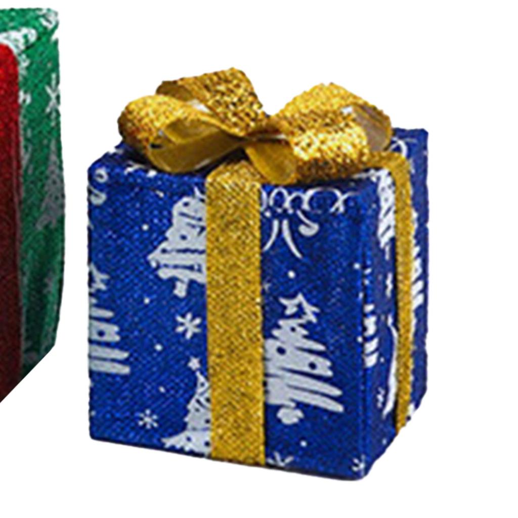 3PCS Xmas Lighted Gift Box Plastic Light Up Snowflake Present Box Xmas Tree Skirt Ornaments for Home Holiday Party