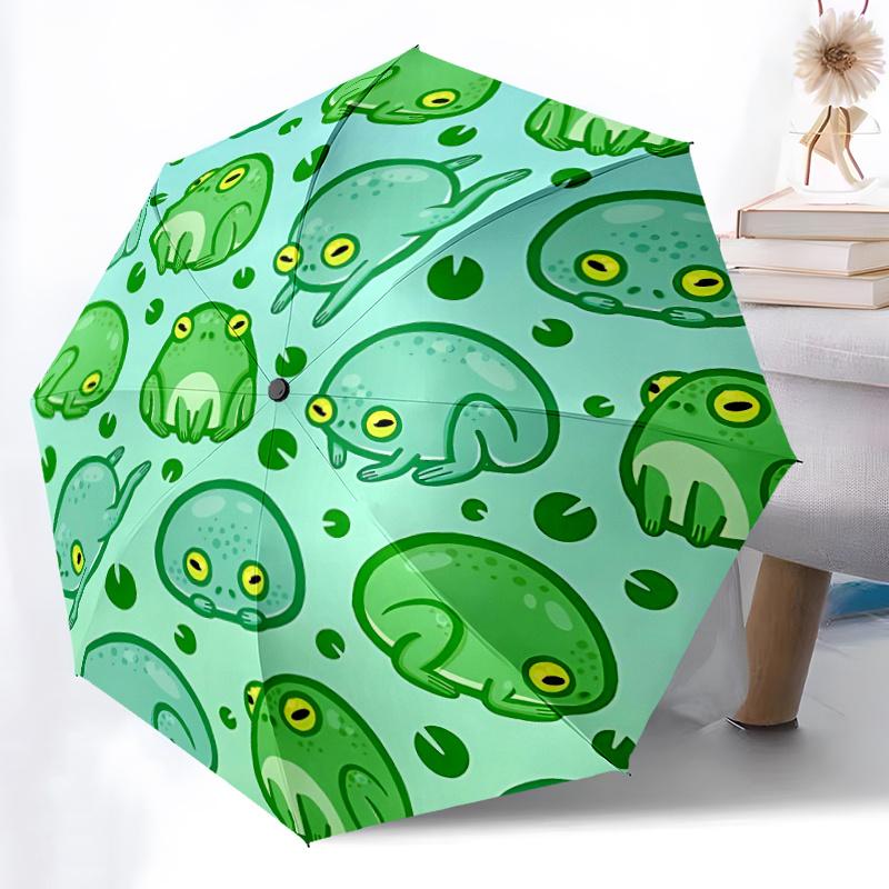 1pc Frog Pattern Automatic Open/close Umbrella, 8-Rib sturdy structure, Portable Travel Umbrella, Parties, Everyday Use,07