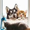 Cute Cat and Dog Peeking Watercolor Healing Window Stickers, Self-Adhesive Double-Sided Visible Decor for Bedroom Living Room Decoration