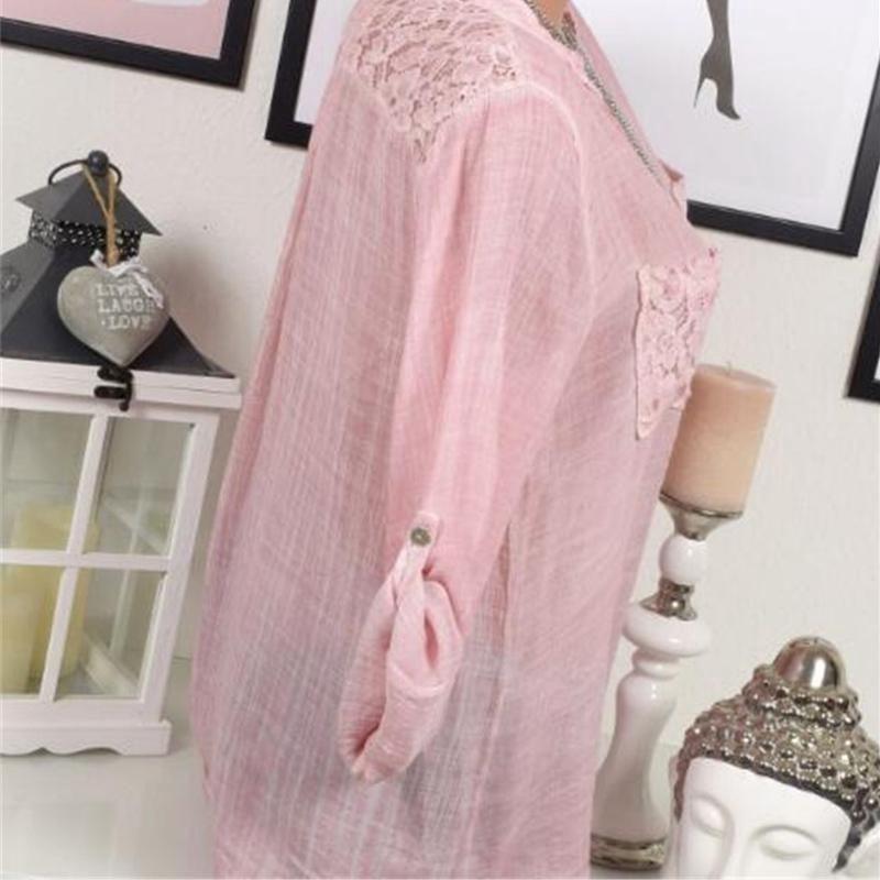 Chic Lace Shirt Autumn Women V-neck Long Blouse Loose Plus Size Sleeve S-5xl