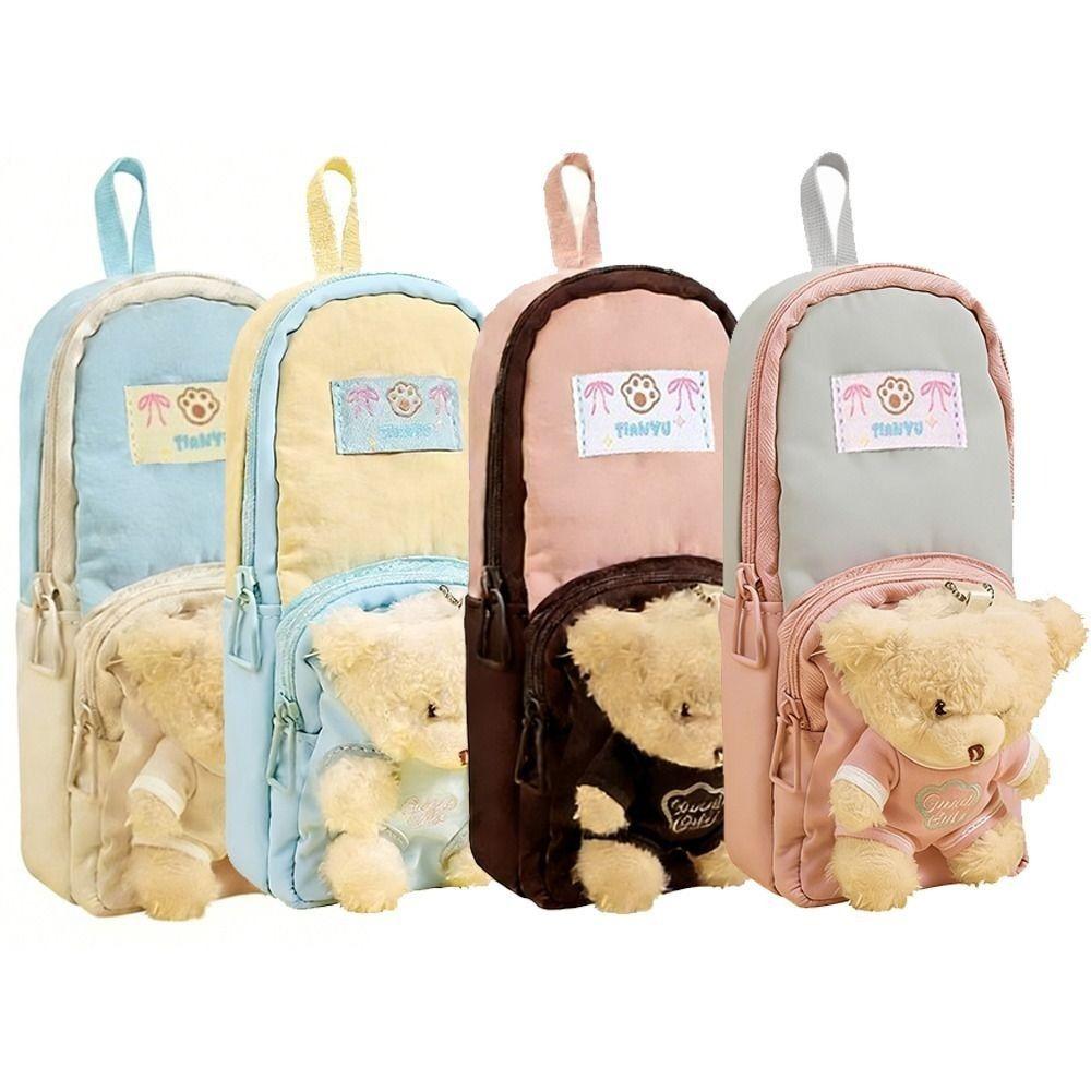 Zipper Plush Stationery Bag Cute Bear Pencil Pouch Fashion Little Bear Doll Pencil Case  Kids Gift