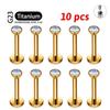 10Pcs ASTM F136 Titanium 18G/16G Internal Teeth Labret Stud CZ Cartilage Earring Helix Tragus Nose Stud Piercing
