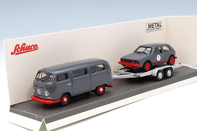 Schuco 1/87 Volkswagen T2 Bus with Trailer & Volkswagen Golf I GTI