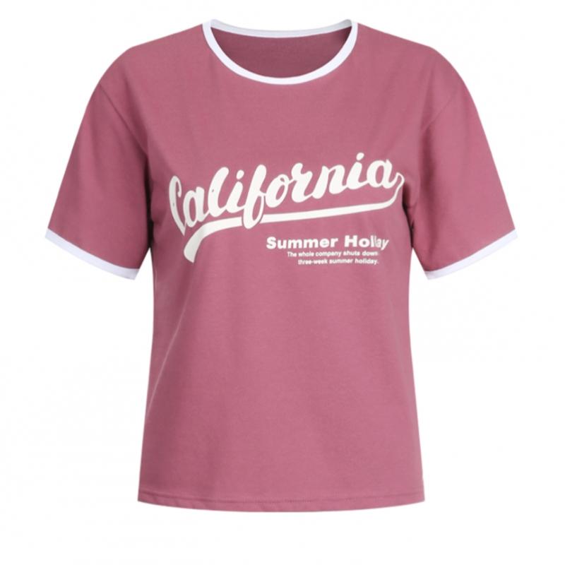  [Shop  ] Korean Made Women S Color Block Round Neck California ShorT Sleeve T ShirT Dai wSh 21195 lighT Purple 