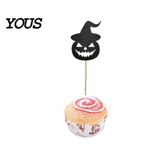 Stiff Cake Topper for Desserts 8 Pcs Halloween Cupcake Toppers, Black Glitter Witch Hat Pumpkin Burr-free Picks Party Supplies, Birthday Decoration
