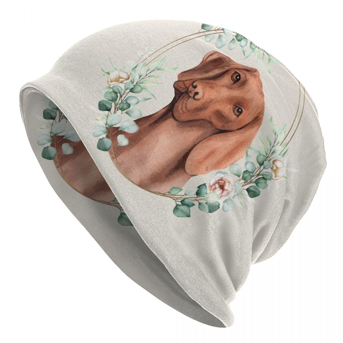 

Vizsla Dog In Floral Gold Wreath Beanie Cap Unisex Winter Warm Bonnet Femme Knit Hat Outdoor Ski Skullies Beanies Hats