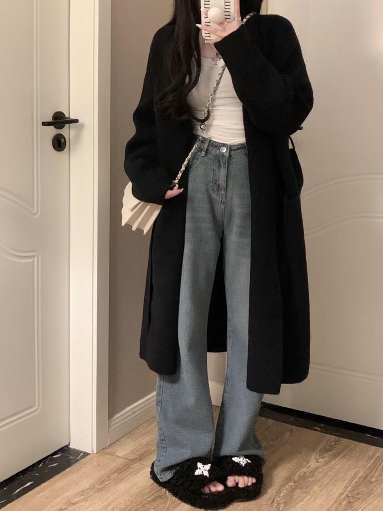 Toamnă Iarnă Nouă modă cu decolteu în V cu mânecă lungă, solid, mediu lung, stiluri, cardigan, îmbrăcăminte pentru femei, largi coreeană, tricotat, trend, topuri