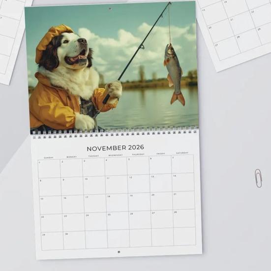 Dog Gone Fishing Calendar 2026 Coil Binding Smooth Page Turn Desk