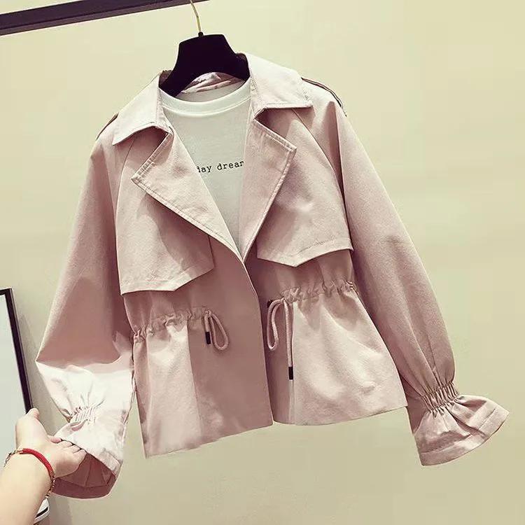 Women's Short Jacket Spring Autumn Korean Fashion Loose Waist Slim Windbreaker Coat Solid Female Outwear Tops