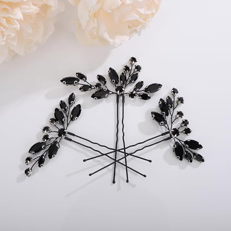 Teyglen 3pcs Crystal Bride Wedding Hair Pins Bridal Red Rhinestone Hair Pins Set Handmade Blue Black Red Crystal Hair Pieces Wedding Hair Accessories