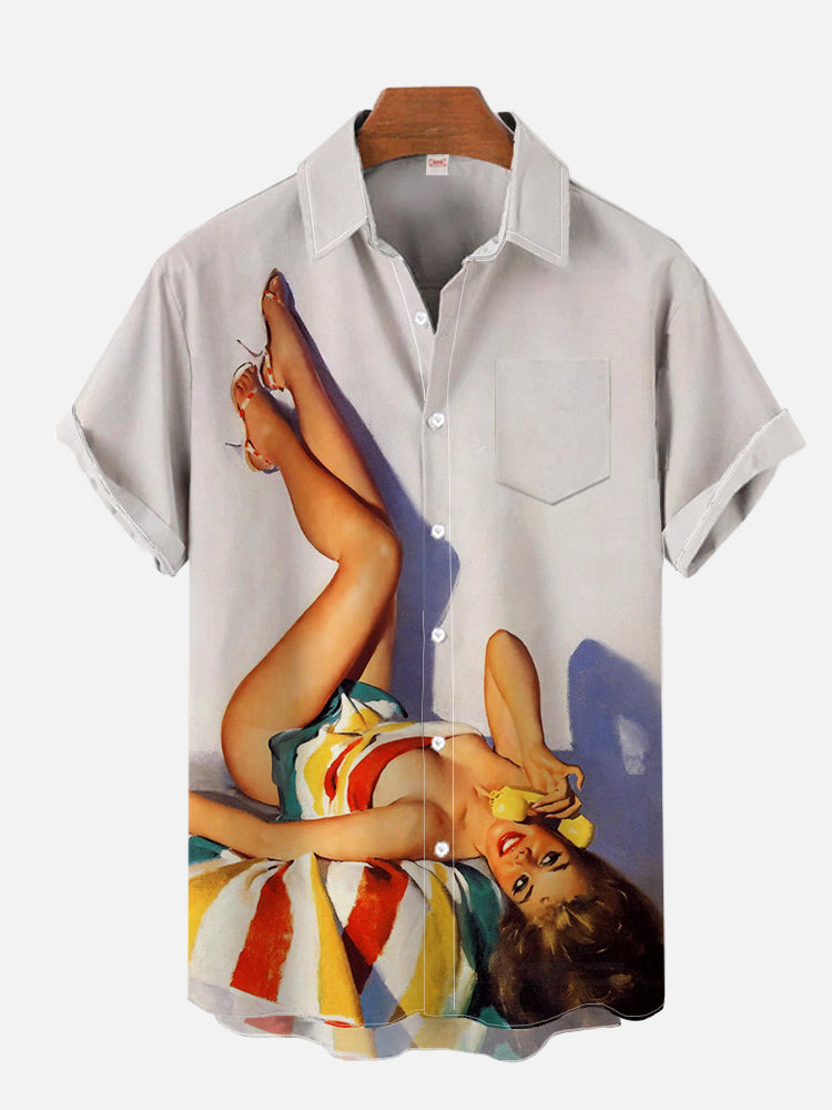 1980s Vintage Pin Up Girl Poster Sexy Girls Blonde Beauty 3D Prints Men's Short Sleeved Shirts For Men Fashion Hawaiian Shirts