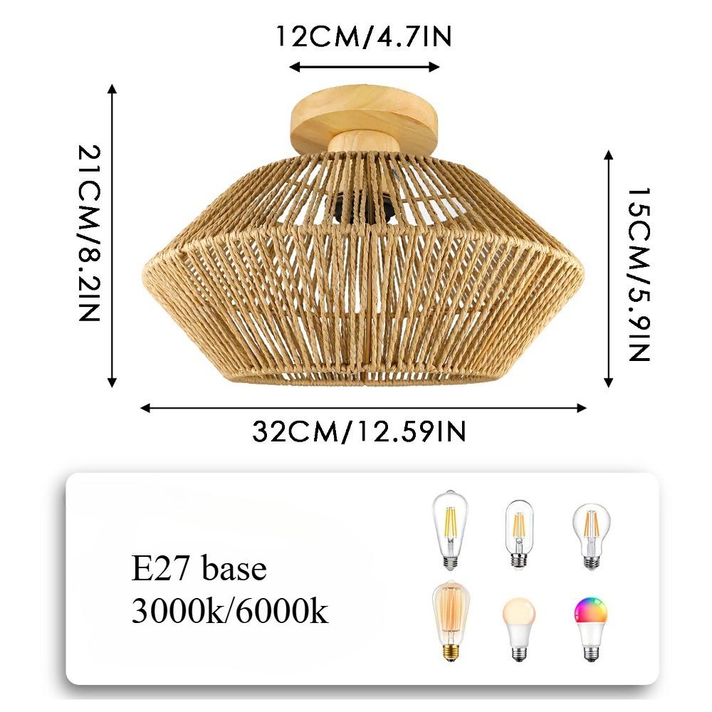 Led Rattan Ceiling Light Chinese Style Lampshade Hemp Rope Design Ceiling Light Fixture for Home Living Room Decorative Lighting