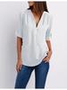 Shirt V-neck Zipper Plus Size Women's Long Sleeved Loose Chiffon Shirt with Adjustable Sleeves