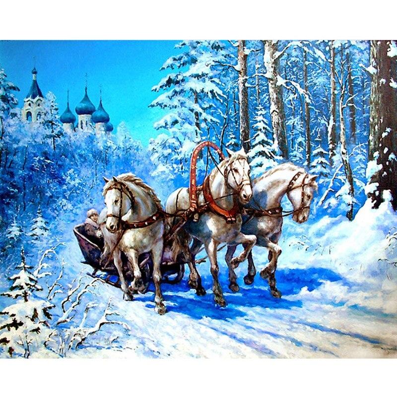 

5D своїми руками Алмазний живопис Зимовий сніговий пейзаж Пейзаж Повний круглий ромб Домашній декор Подарунковий набір для вишивки хрестом Мозаїчний візерунок Full Round 40x50CM