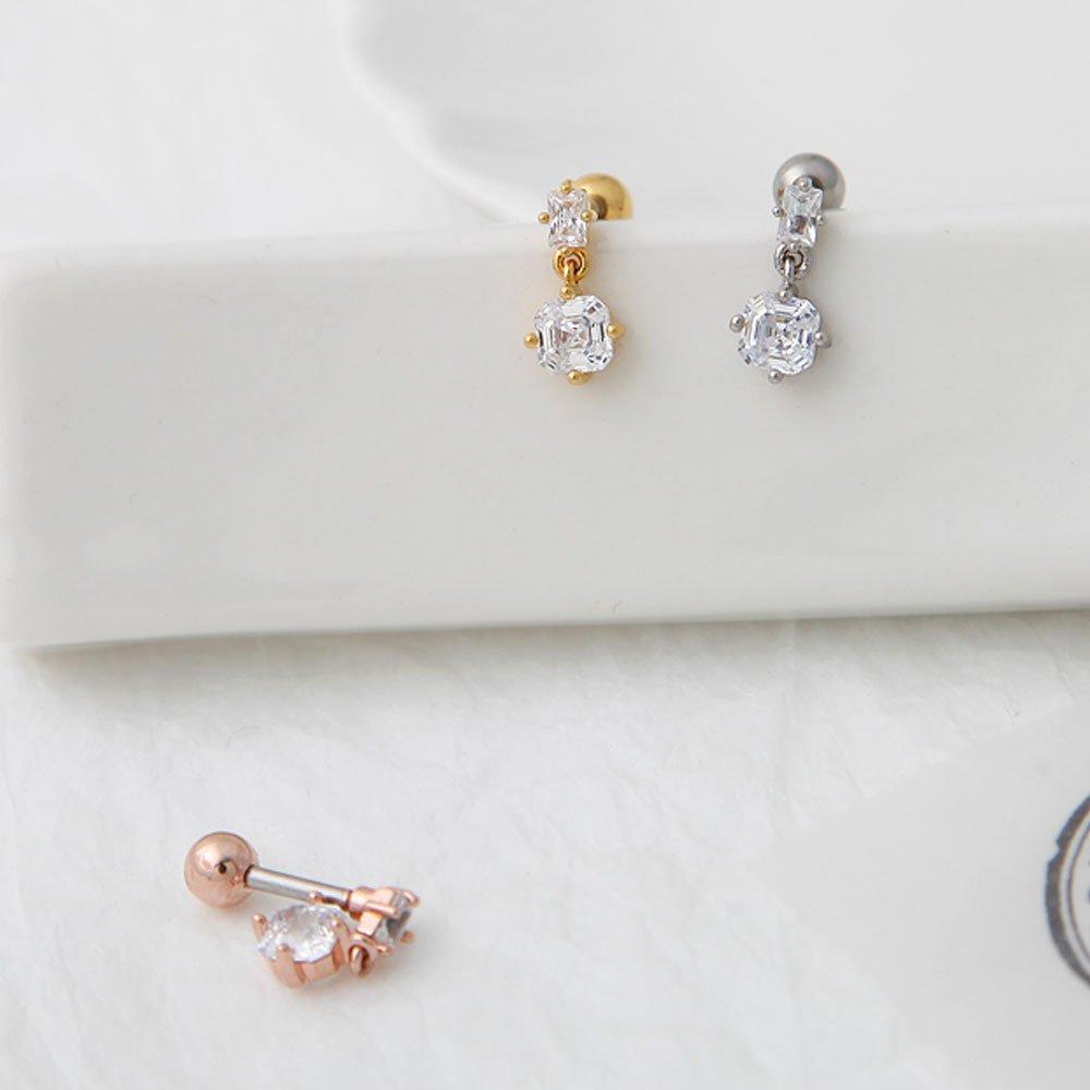 [1+1] Fashion Piercing Surgical Two Square 3 types, choose 1, one side for sale
