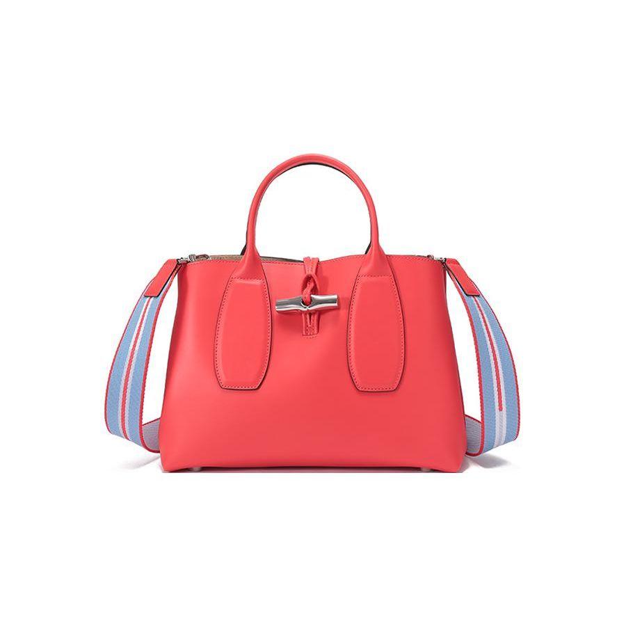 

Longchamp Le Roseau Box Series Leather Tote Bag Medium Women tote bags Red 10058HCN545 Basic Set (Bag+Dust Bag)