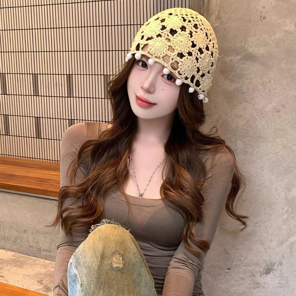 Flower Crochet Hollow Knitted Hat Sweet Ethnic Style Hat Fashion Knit Beanies  Outdoor