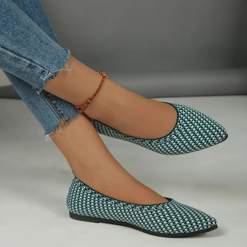Lady's Weaving Glitter Flats Pointed Toe Plus Size Loafers Women 33-48 Blue Back White 2024 New Arrivals Breathable Slip-ons
