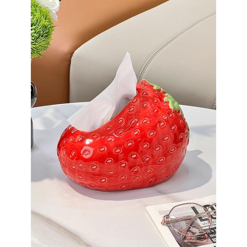 Creative Ceramics Strawberry Tissue Box Coffee Table Desk Decoration Ornament Ceramic Tissue Box Bedside Table Paper Towel Case