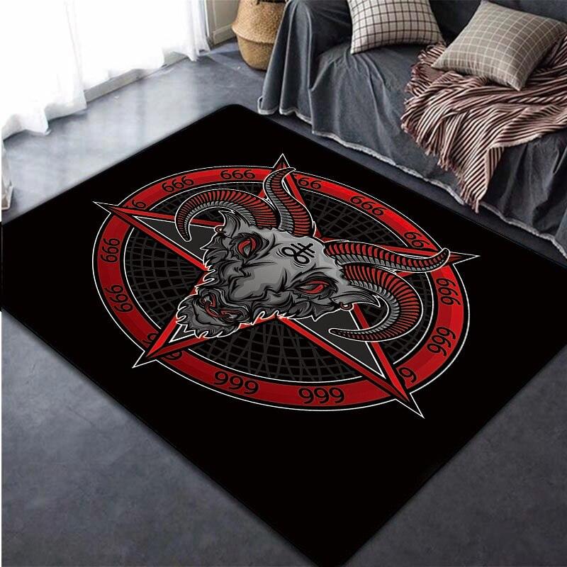 3D-gedruckte Teppiche mit Totenkopf, satanischer Ziege und Dämon, für Schlafzimmer und Büro, weicher, rutschfester, moderner Teppich
