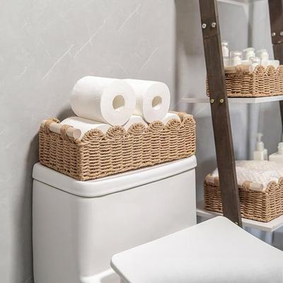 Hand-Woven Imitation Rattan Storage Basket Tabletop Organizer for Snacks, Cosmetics Home Sundries