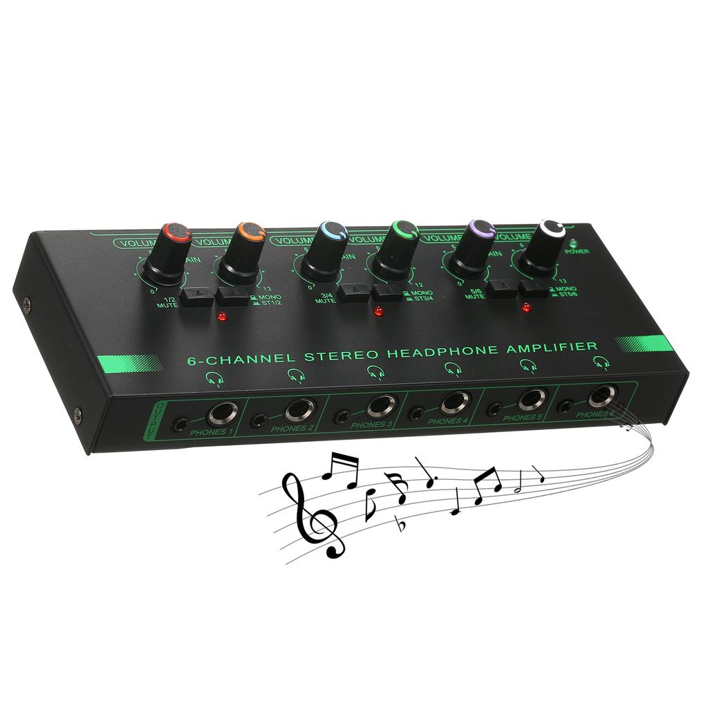 Headphone Amplifier 6 Channel Metal Stereo Amplifier for Recording Room