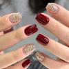 24pcs Glossy Red Glitters Press On Nail Short Square Styles Durability Fake Nail For Christmas And New Year Party