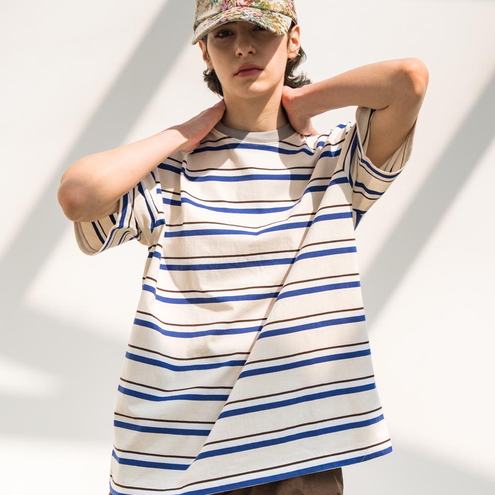 EDENIK Resort Striped Short Sleeve T-Shirt_Blue