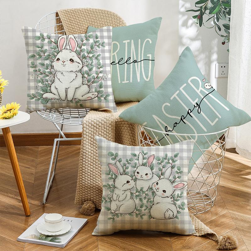 New Easter Pillow Cover Cushion Cover Rabbit Cartoon Home Letter Print Sand Cushion Cover
