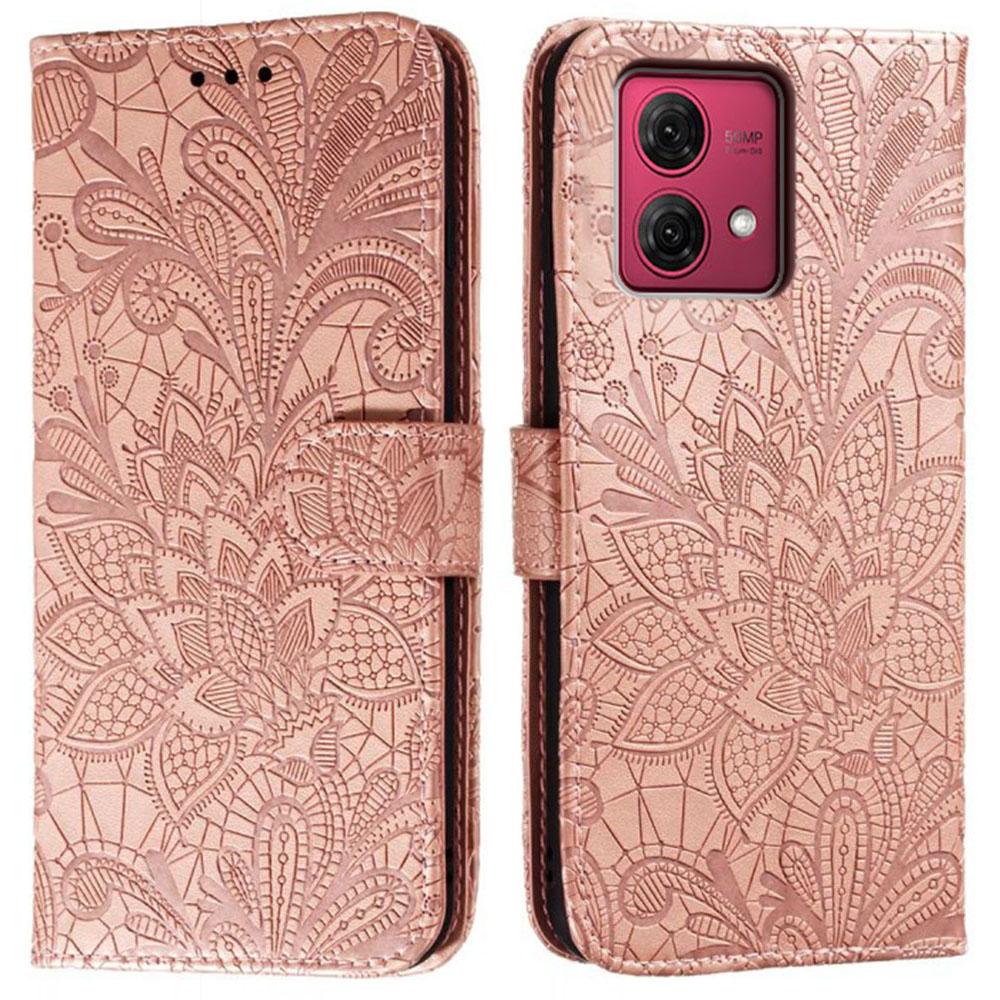 For Motorola Moto G84 5G Case Lace Flowers PU Leather Flip Wallet Phone Cover