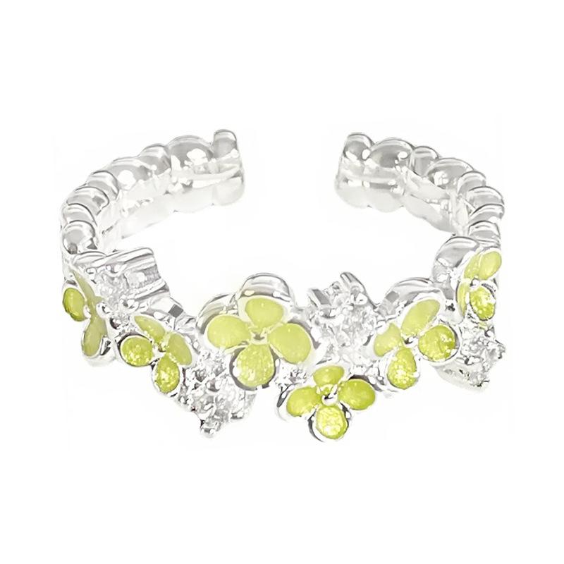 [Green] Spring And Summer Small Fresh Green Enamel Oil Dripping Butterfly Flower Opening Ring Personalized Stacking Female