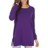 Long Sleeve Round Neck Pullover Tops for Women with Side Split Hem