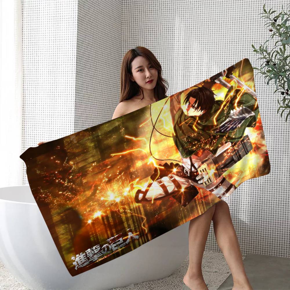 A-Attack O-On T-Titan Levi Ackerman Microfiber Beach Towel Absorbent Quick Dry Soft Yoga Swimming Resort Mountain Climbing Towel