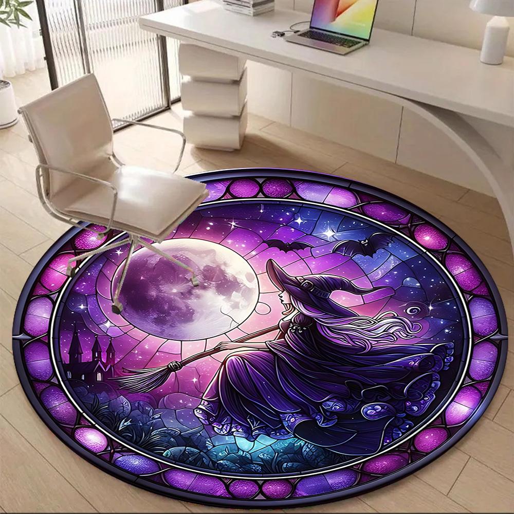1PC Witch Moon Office Round Area Rug, Indoor Mat Suitable For Office, Under Office Chairs Bedroom Living Room Home Decor, Room Deco 027