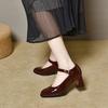  Women Cute High Quality Spring Light Brown Buckle Strap Square Heel Shoes Lady Casual Wine Red Comfort Heel Shoe Ab752