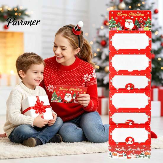 Decorative Cardboard Holder Christmas Cash Gift Envelopes, 6 Slots Foldable Money Holder, DIY Santa Claus Box Holiday Card Booklet for Xmas