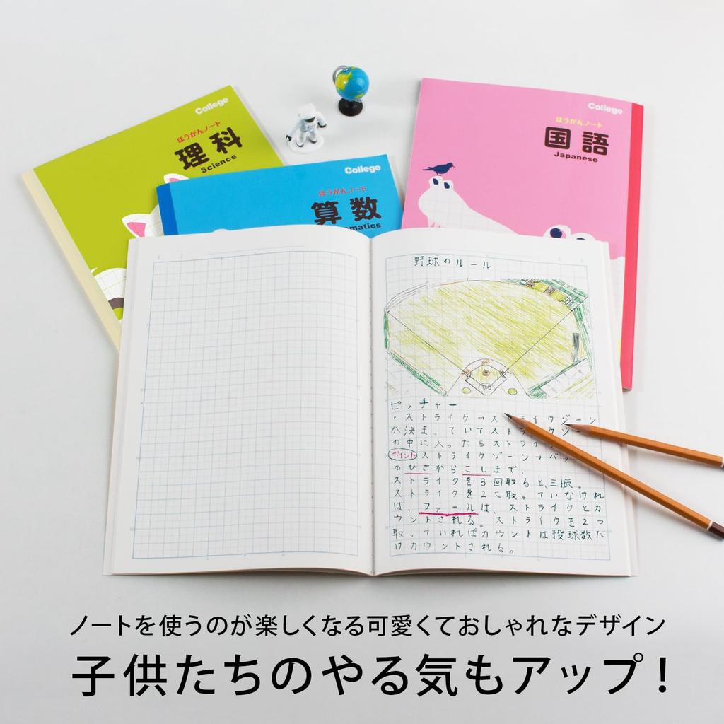 Kyokuto Associates Kyokuto Study Notebook, College Animal, 5mm Grid, Math, B5, LP20, 10-Pack
