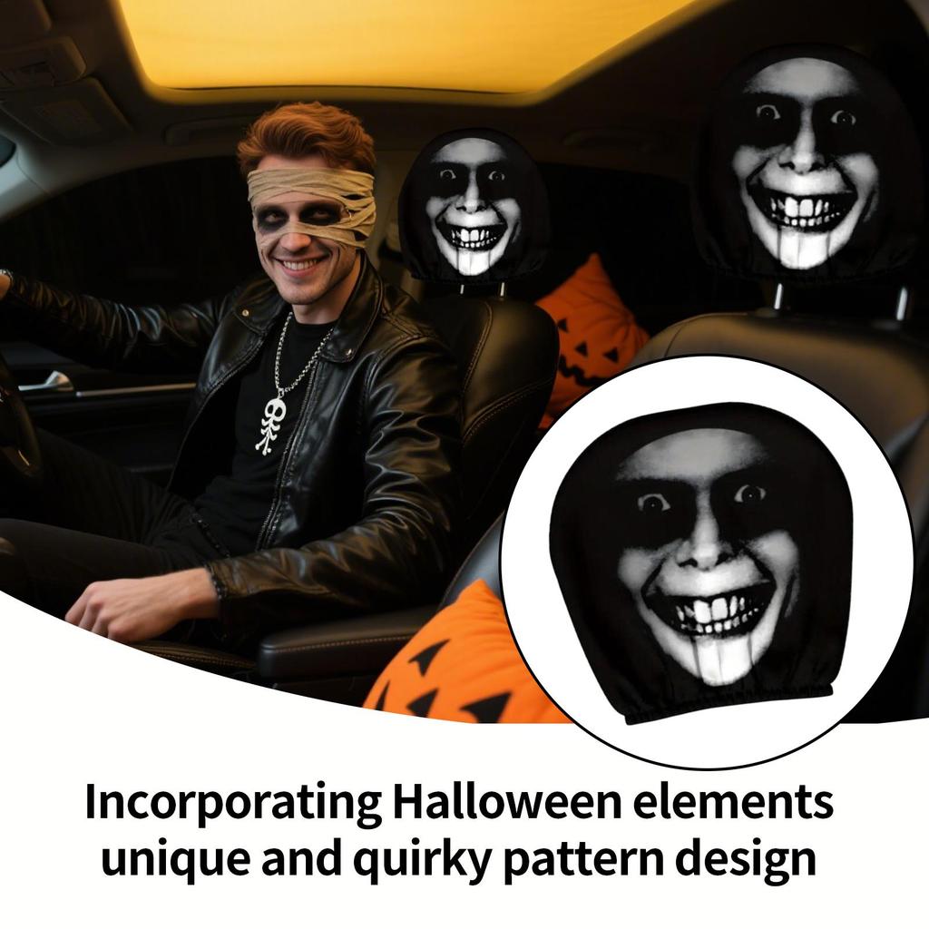 Halloween Funny Face Car Headrest Pillowcase Halloween Elastic Car Seat Headrest Protector Soft Head Rest Cover Auto Accessories