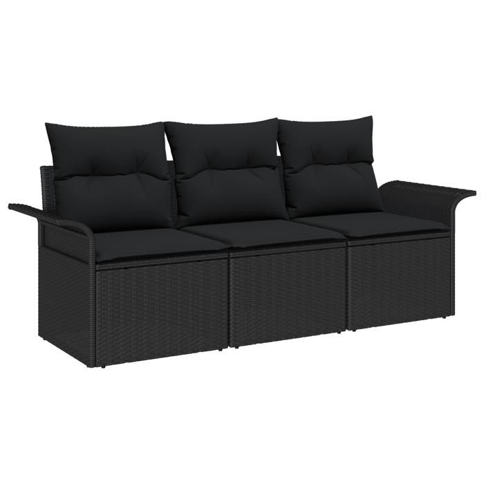 Canapés de Jardin 3 Pièces avec Coussins Noir Poly Rattan, Canapé de Jardin 2 Places avec Rangement &amp; Coussins Noir Poly 3353892