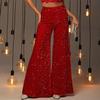 Women Pants Elastic High Waisted Wide Leg Trousers Sparkling Design Sequin Casual Pants Parties Vacation Streetwear